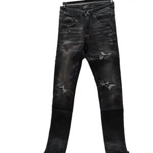 NEW TULONES men's biker coated denim jeans in black